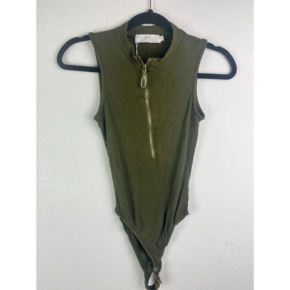 LIZETTE COLLECTION LC SLEEVELESS‎  Womens Small Green BODYSUIT Mock Neck Zipper